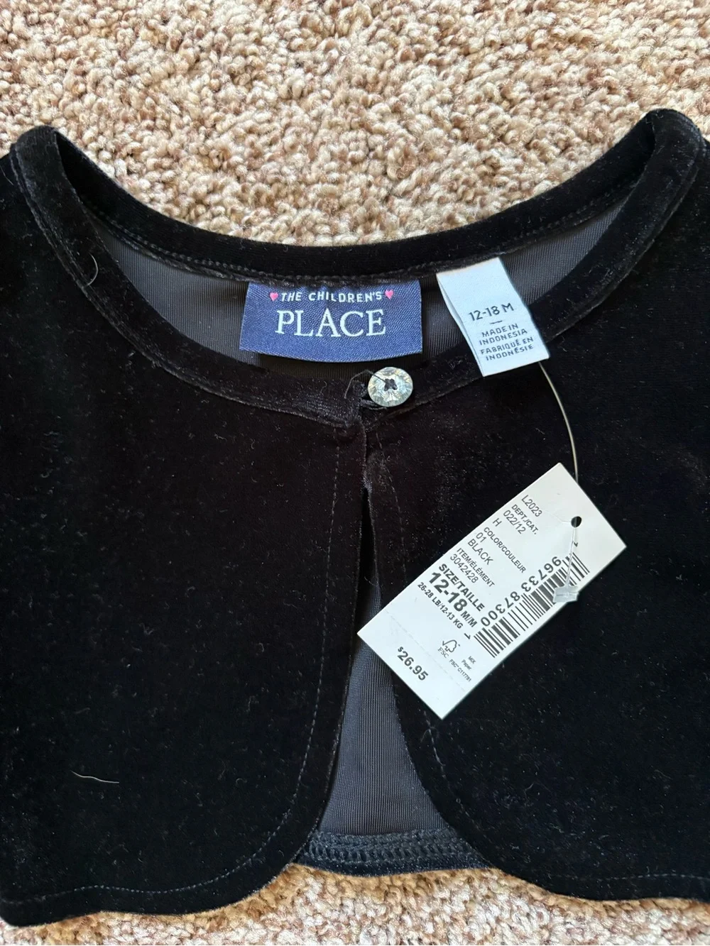 The Children's Place Black Velvet Bolero Jacket